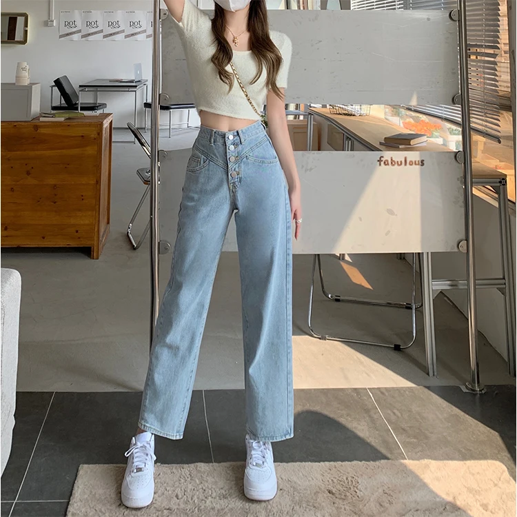 

Джинсы DD1711 женские с высокой талией, новые узкие универсальные прямые широкие брюки в стиле ретро