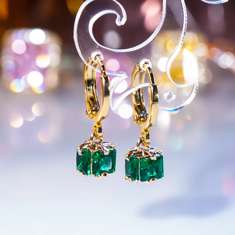 

Emerald Square Emerald Stud Earrings In Sterling Silver Light Luxury Vintage Earrings Trendy Peplum Earrings
