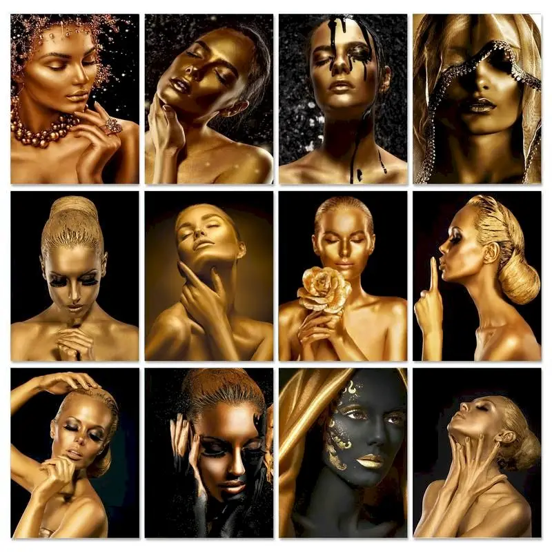 

RUOPOTY Full Square Diamond Painting Golden Women Cross Stitch 5D DIY Diamond Embroidery Picture Mosaic Hobby Home Decor