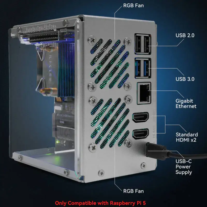 Фото Чехол для мини-ПК Pironman 5 NVMe M.2 SSD PCIe для онлайн-документов Raspberry Pi 5 (EN/DE/JP) №3