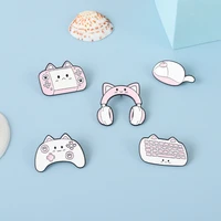 cat keyboard enamel pins custom mouse and keyboard game console cute cat brooch lapel badge fun cartoon jewelry gift for friend