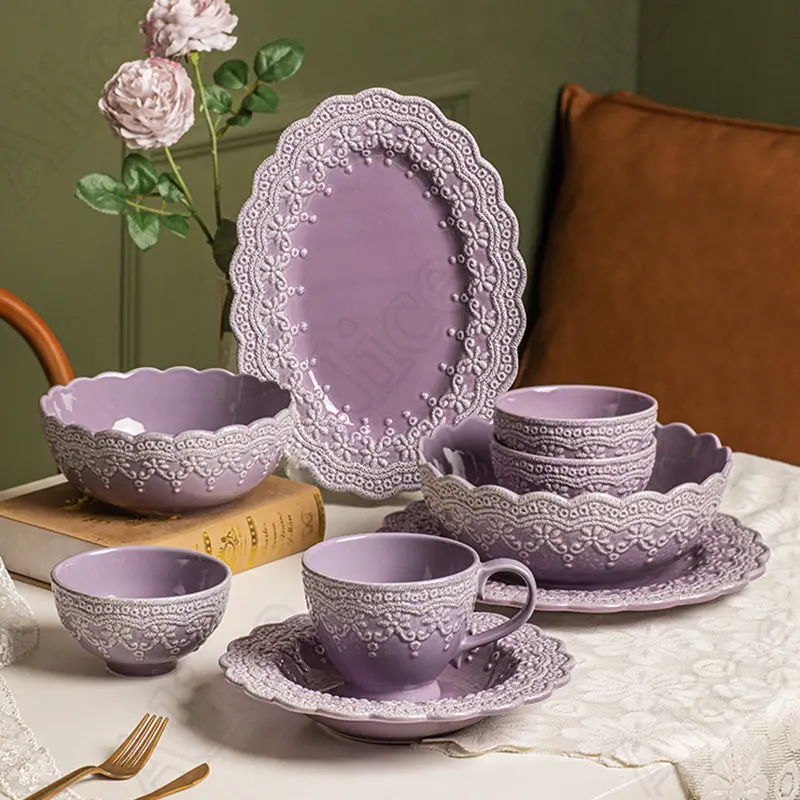

Креативная цельнокроеная керамическая чаша для принцессы, домашние обеденные тарелки, десертная тарелка, миски для супа, посуда с французс...