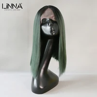 linna ombre green silky straight synthetic lace wig for women medium length soft green wig cosplay wigs