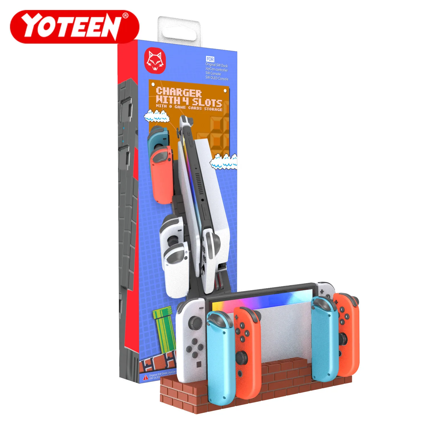 

Yoteen многофункциональная зарядная док-станция для 4 Joy-Con зарядное устройство для Nintendo Switch/Switch OLED док-станция с 8 слотами для карт