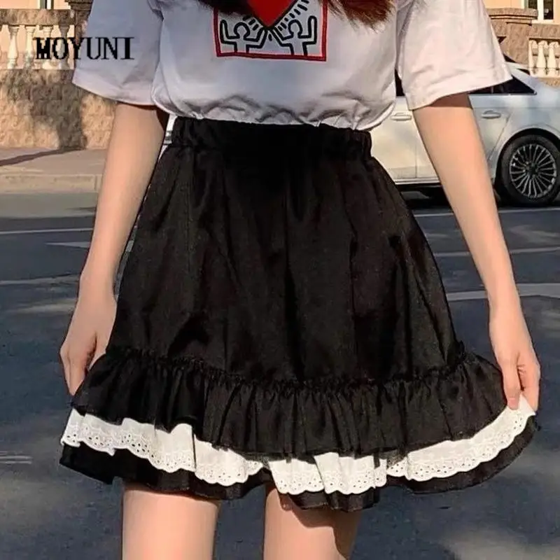 

Summer Kawali Japanese Style Skirt Women Lolita Sweet Lace Gothic Mini Skirt Female Slim Retro Ruffles Holiday Party Skirt 2021