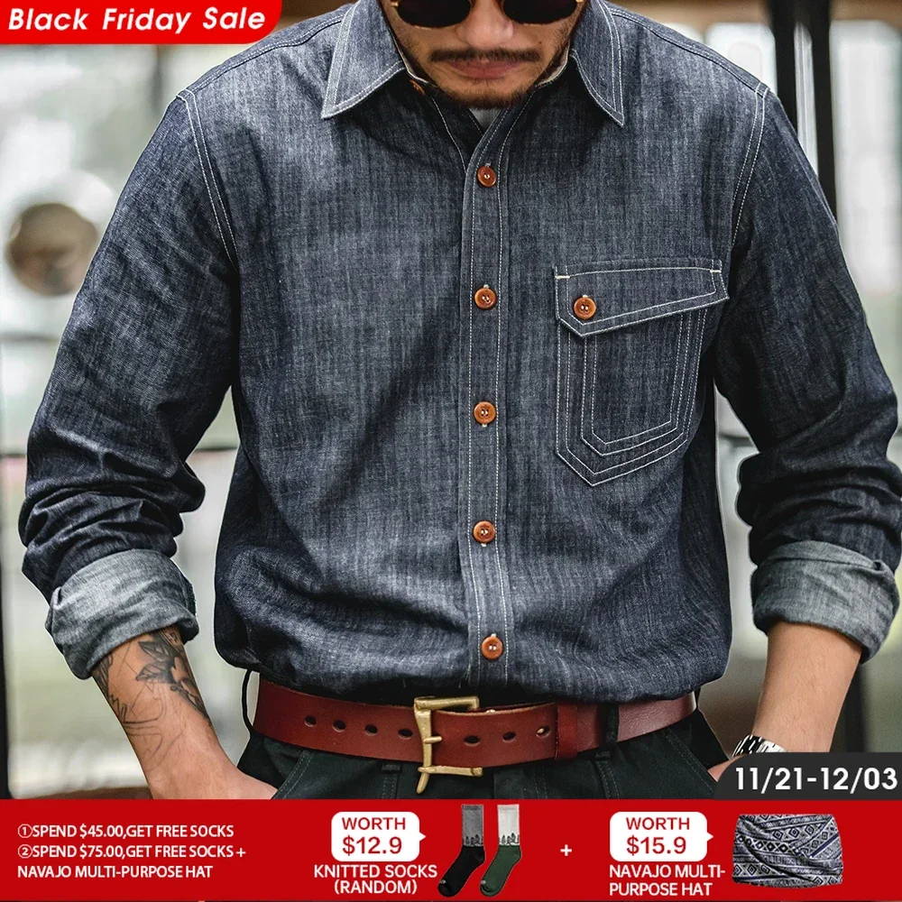 Мужская джинсовая рубашка с длинным рукавом х/б