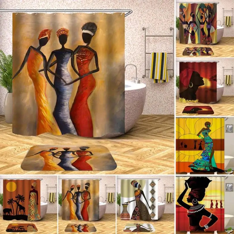 

Африканская Красивая Женская водонепроницаемая занавеска для душа, занавески для дома и ванной комнаты с 12 крючками, занавеска для душа из полиэстера