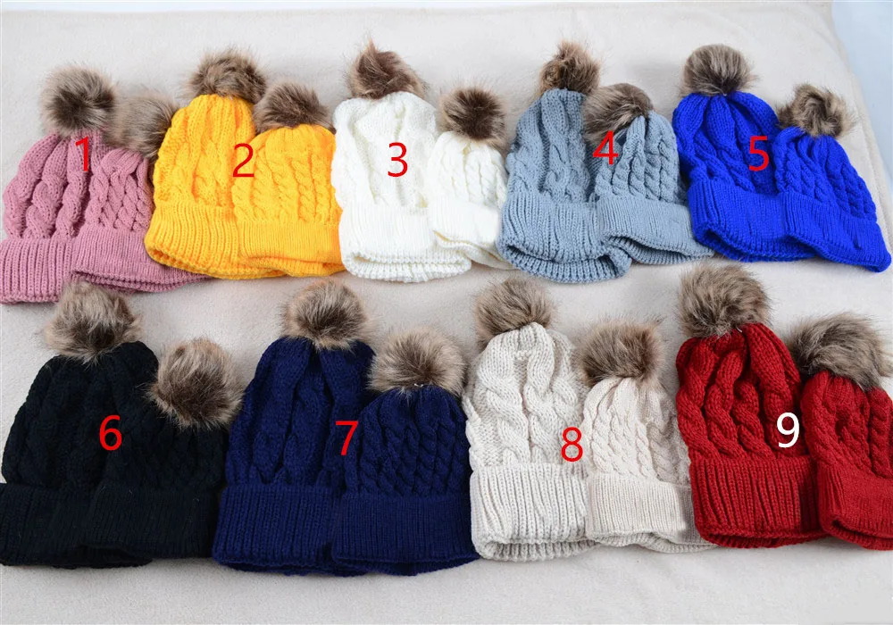 

Однотонные Детские и взрослые облегающие шапки для мамы и меня, вязаная шапка, двухслойная шерстяная шапка с подолом, шапки Carhart, шапки с пом...