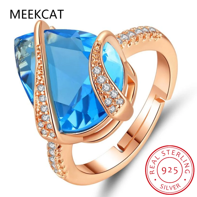 Кольцо-пасьянс из стерлингового серебра 925 пробы с натуральным синим топазом