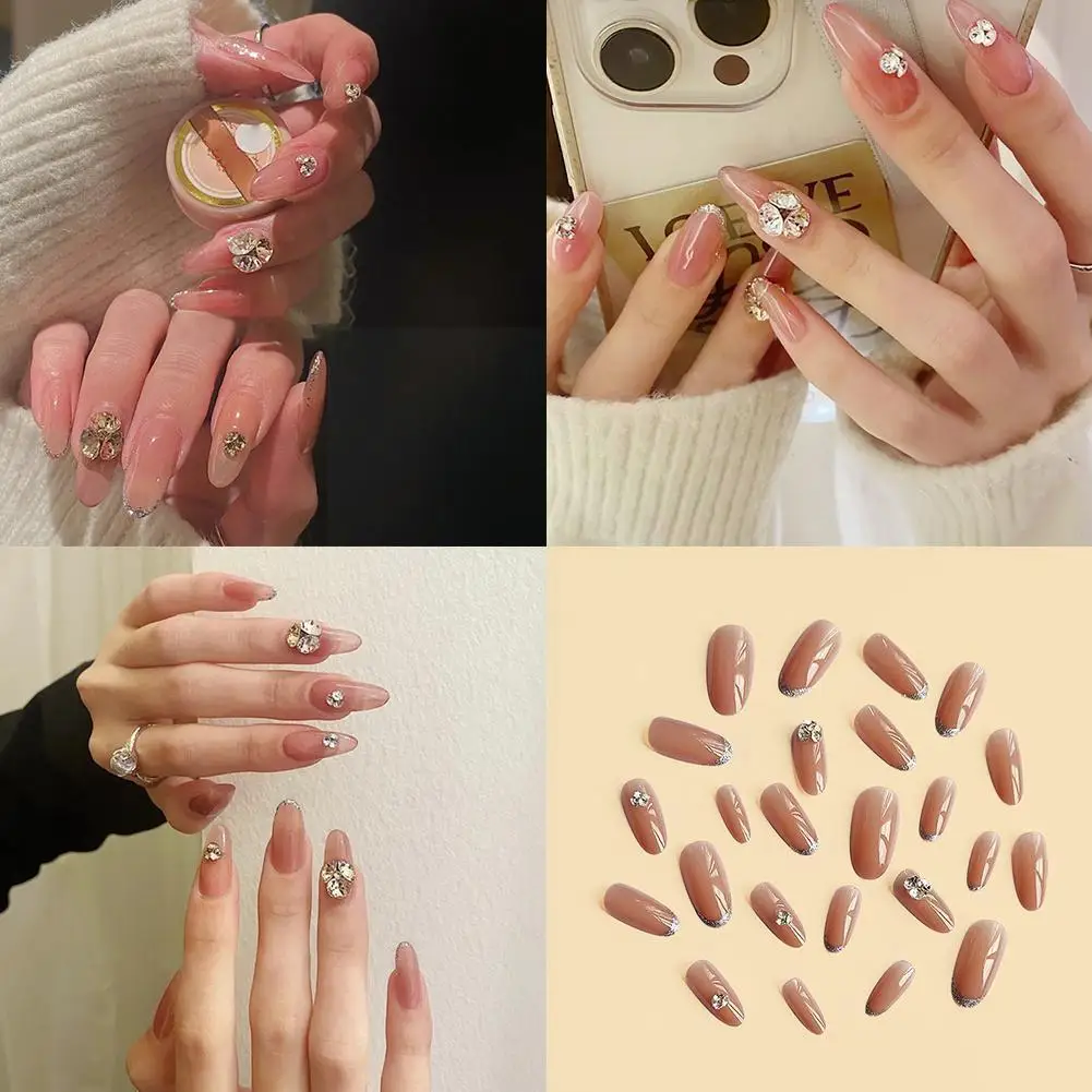 

Fashion Shiny Brown False Nails Reusable Stick-on Nails DIY Art Manicure On Tips Press Nails Tool Fullcover R3V2