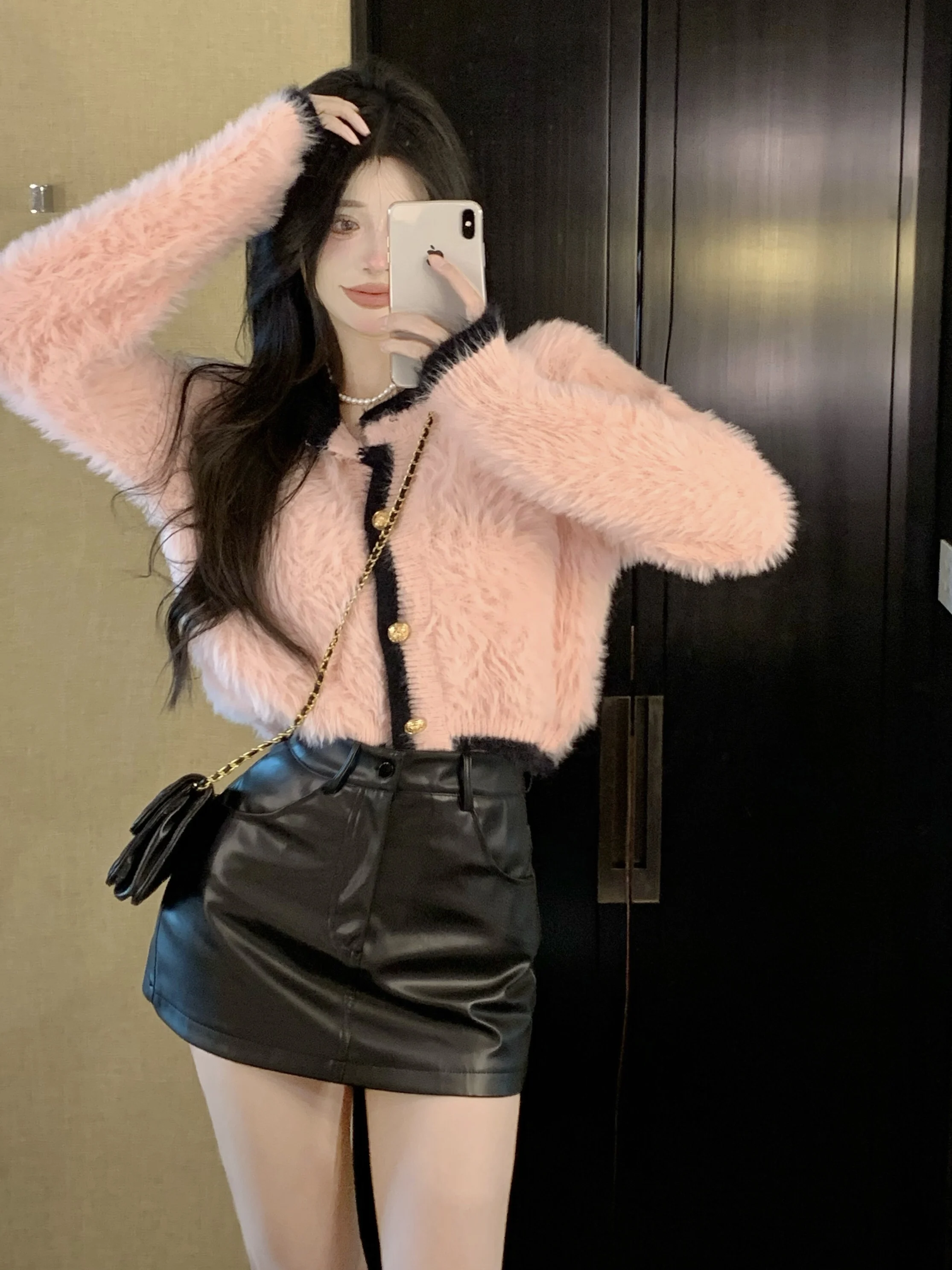 Изящный бархатный свитер из искусственной норки женский осенне-зимний