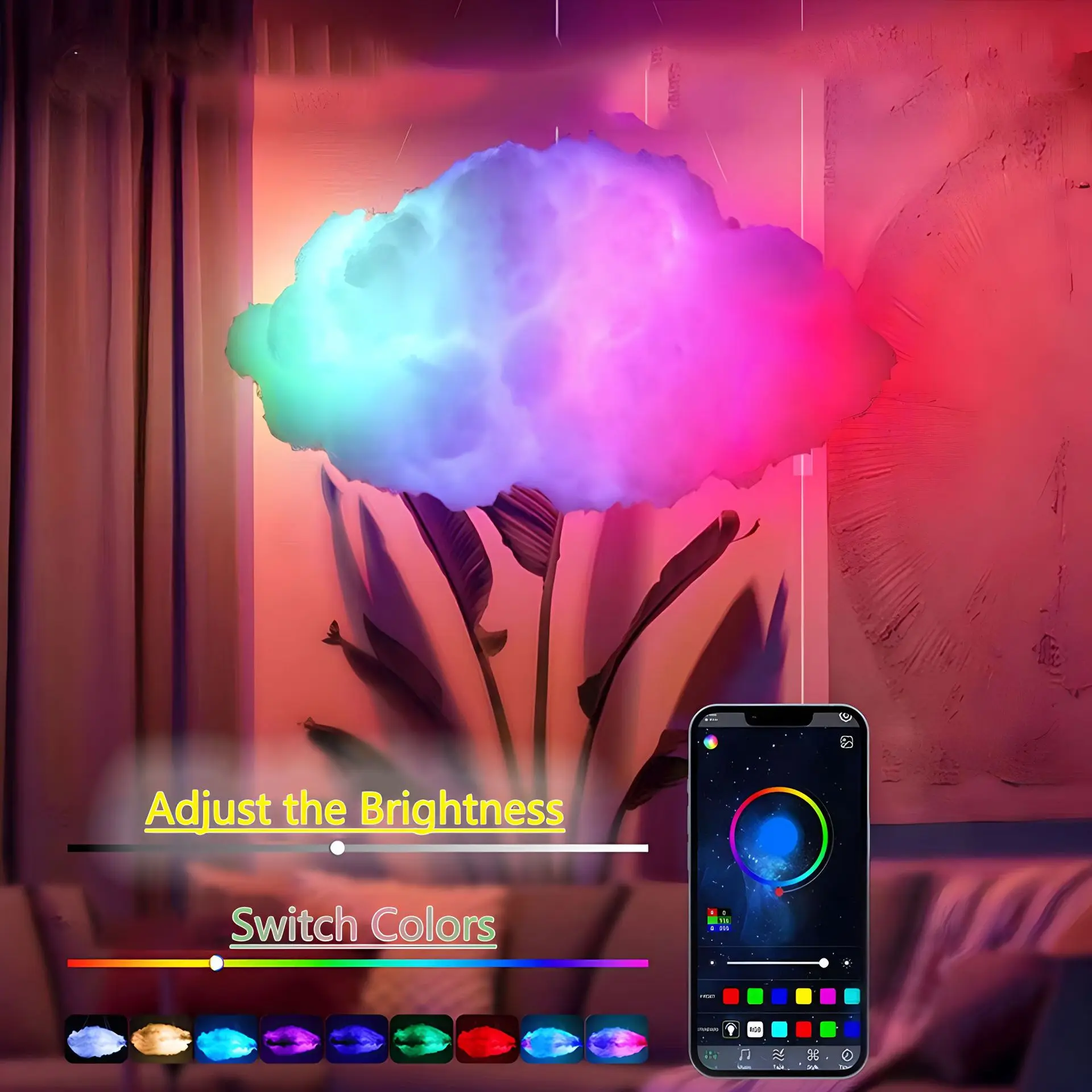 Фото Светодиодная лента LED Cotton Clouds с синхронизацией музыки, RGBIC, управление через смарт-приложение, умный пульт ДУ, атмосферная потолочная лампа для декора игровой комнаты №1