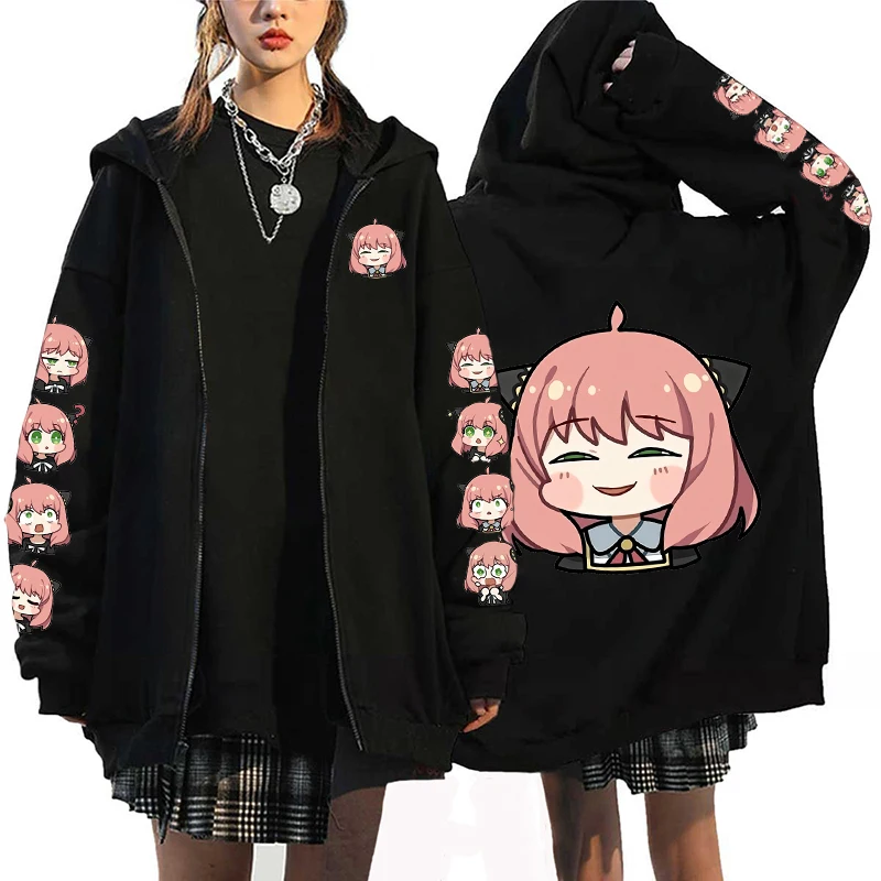 

Anime Spy X Family Zipper Jackets Autumn & Winter Fleece Zip Up Sweatshirts Kawaii Anya Hoodies Harajuku Graphic Print Pullovers