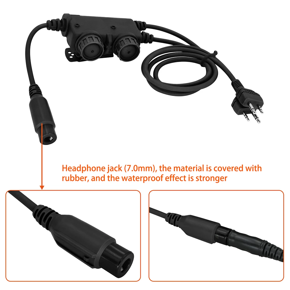 Military RAC Dual Channel MIDLAND PTT Adapter Compatible with PELTOR COMTAC MSA SORDIN Hunting Tactical Headphones