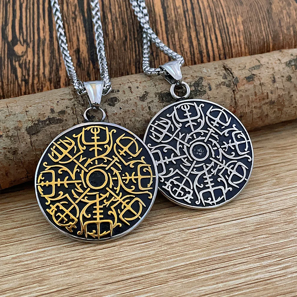 

Classic Nordic Vegvisir Viking Pendant Necklaces Men Fashion Amulet Viking Compass Necklaces Stainless Steel Jewelry Wholesale