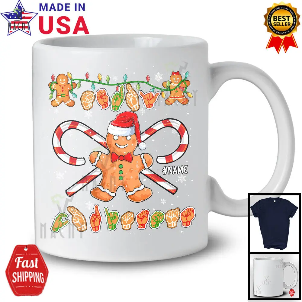 Пользовательское имя с Рождеством Пряничная рубашка ASL на языке жестов конфетами