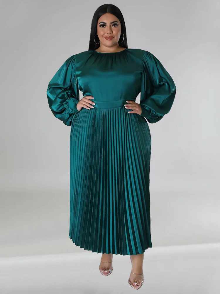 Plus Size Dresses for Women New Fall Clothes Solid o Neck Pleated Elegant Party Sweet Maxi Dress Whole 3xl 4xl 5xl 6xl