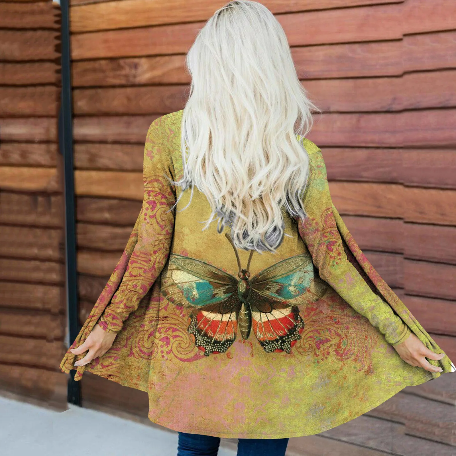 Осенний кардиган с длинным рукавом и принтом пчелы Тонкий Повседневный Модный