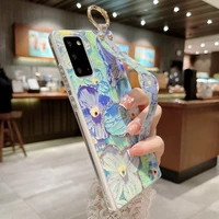 shockproof oil painting floral silicone case wristband cover for samsung galaxy s22 ultra s21 fe s20 a53 a33 a13 5g a52s a12