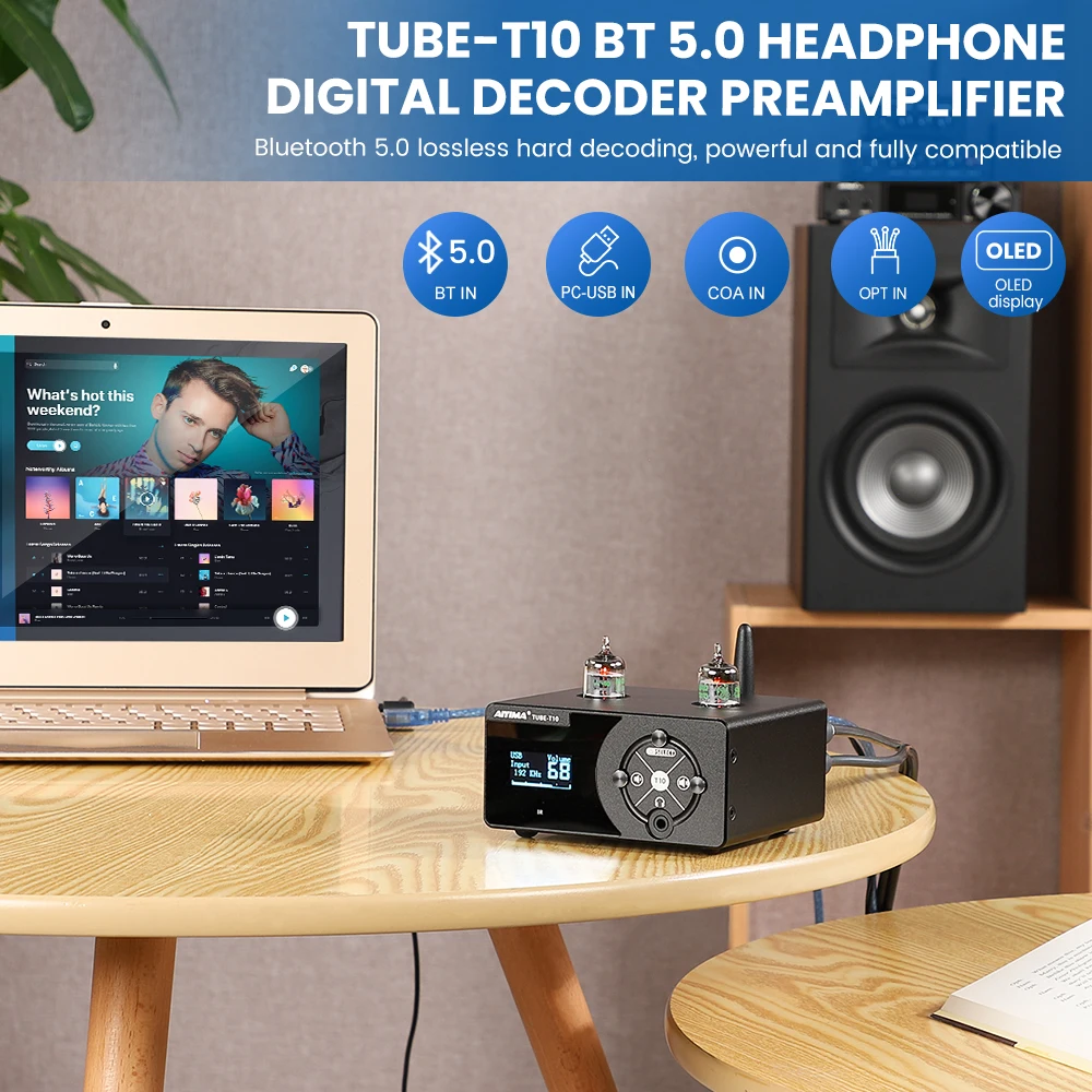 AIYIMA Tube-T10 аудио декодер BT 5 0 QCC3031Tube предусилитель для наушников RCA PC-USB Atpx