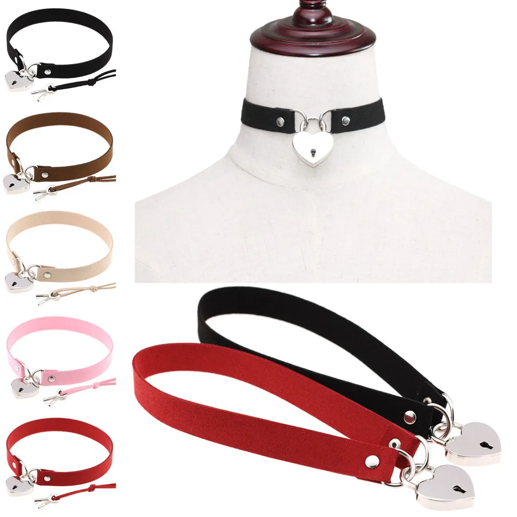 

VIMIO Simple Love Lock Collar Fun Punk Style Bonding Peach Heart Clavicle Necklace Vimio gothic