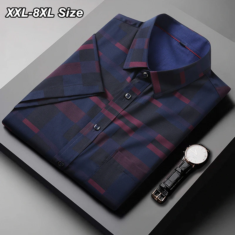 2022 Summer Men's Short Sleeve Shirt Plus Size 7XL 8XL Fashion Stripe Print Loose Business Casual Party Dress Quality Clothing