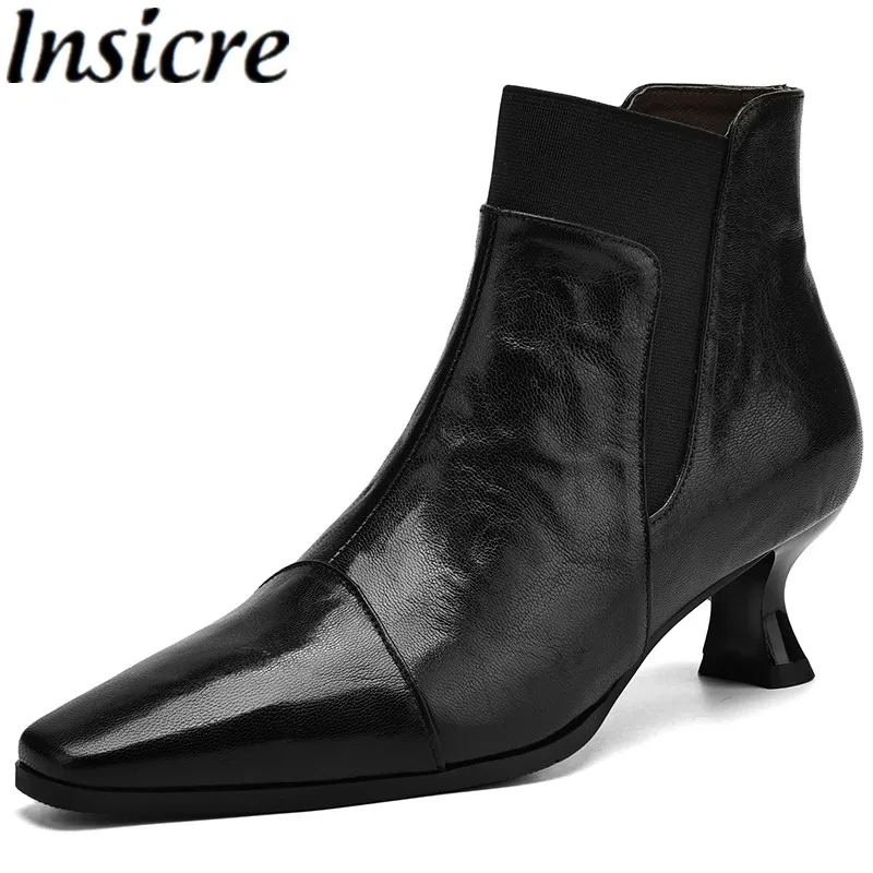Insicre 2024 элегантные женские ботильоны с маленьким квадратным носком на среднем