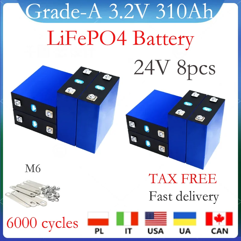 8 шт. 3 2 в lifepo4 310AH DIY 24V RV подходит для гольф-мобилей океанских солнечных систем