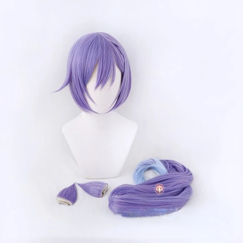 

Genshin Impact Keqing Cosplay Wig Ke Qing Long Ponytails Purple Heat Resistant Hair Synthetic Cosplay Wigs + Wig Cap