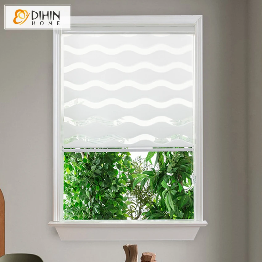 

DIHIN HOME Luxury White Wave Pattern Blackout Curtains Double Layer Zebra Blinds Rollor Blind Easy Install Custom Size
