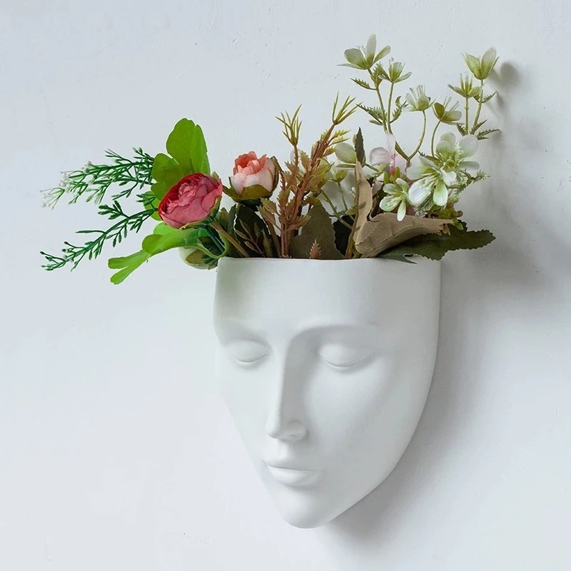 

17cm Creative Face Flower Pot Wall Mounted Flower Pot Resin Vase Sculpture Indoor Outdoor Home Garden Planter Pot Decoration