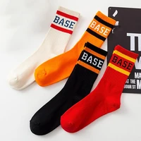 1 pair men stockings comfortable soft fabric breathable lightweight vibrant colors cotton contrast color letter print high elast