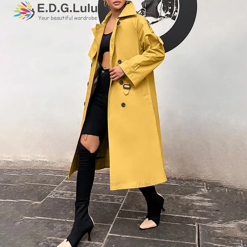 

EDGLuLu зимняя одежда для женщин 2022 двухрядная Длинная ветровка на пуговицах Женская рабочая куртка пальто для женщин Tops 1027