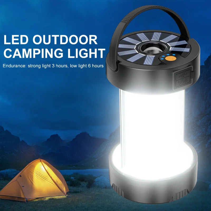 

Portable Camping Lantern Outdoor Solar Emergency Lights Multifunctional Tent Light Lamps USB Rechargeable Light Flashlight New