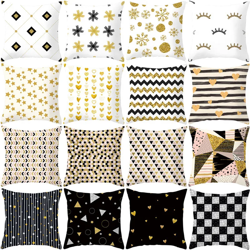 

Наволочка для подушки в скандинавском стиле с розовыми, золотыми, черными сердечками для влюбленных, Современная декоративная подушка в ск...