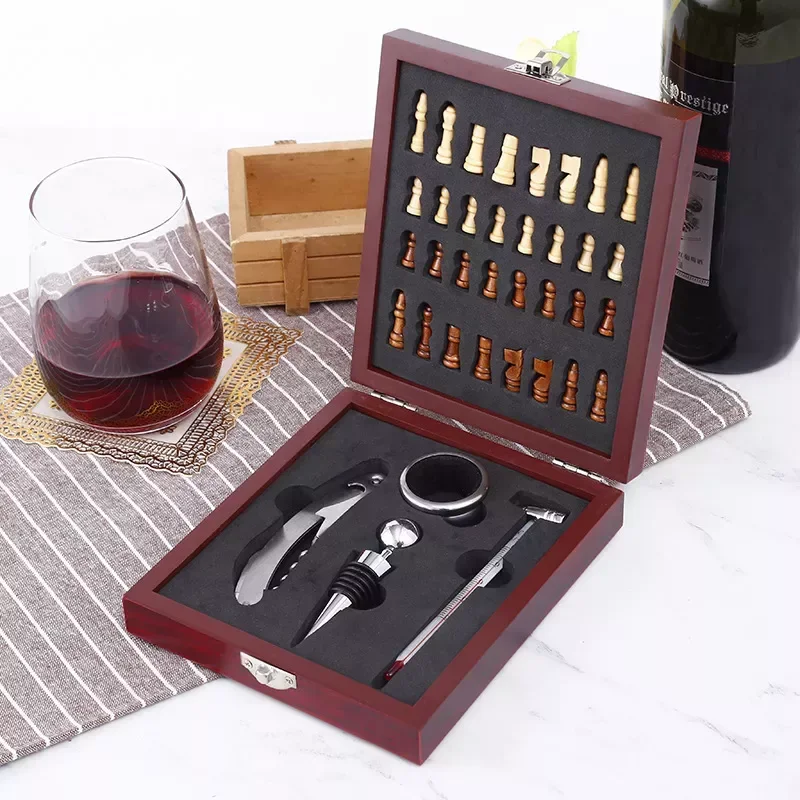 

Wine Accessories Can Opener Creative Wine Tool Bottle Opener with Chess Square Wooden Box Wine Set Groomsmen Gifts Festival