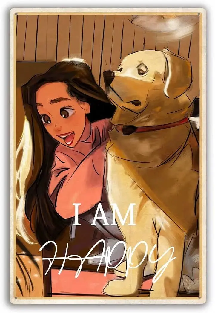 

I Am Happy Iron Poster Painting Tin Sign Dog Metal Tin Signs Healing Iron Painting Home Beer Decoration Crafts 8x12 Inch