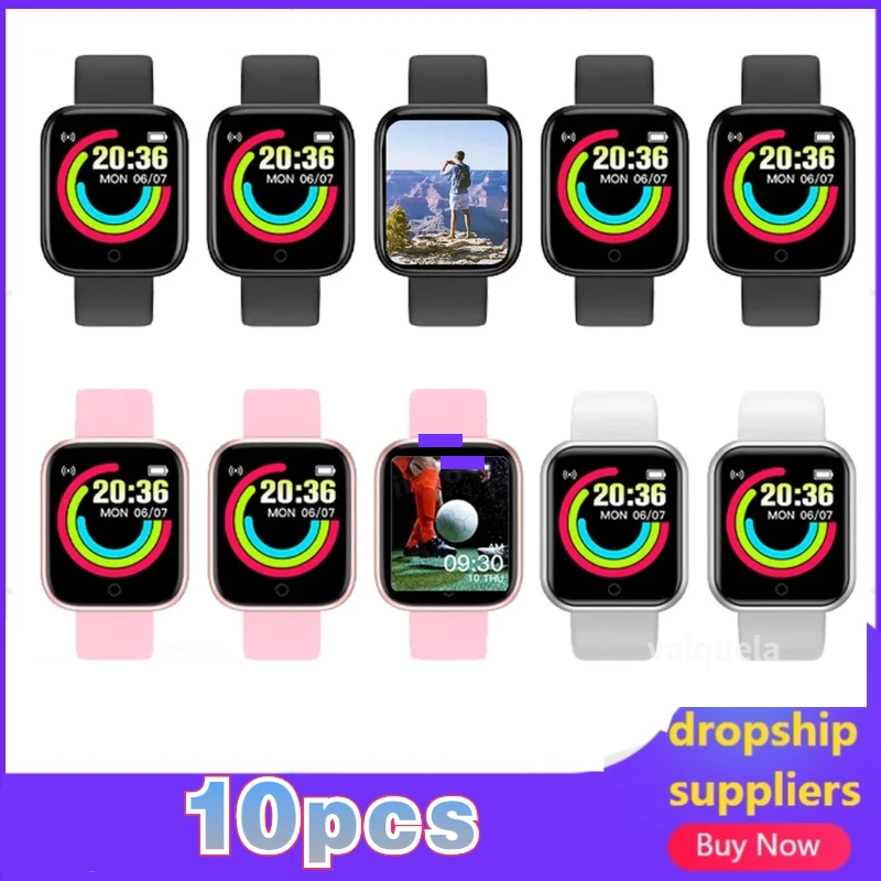 

10PC Wholesale 2021 New Y68 D20 SmartWatch Men Women Put Photo Fitness Tracker Sport Smart Watch For IOS Andriod T500 plus x8 x7