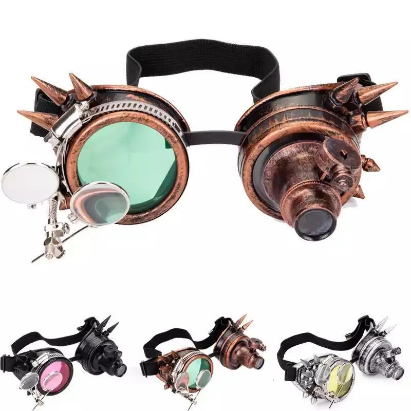 

Halloween Steampunk Magnifying Glasses with LED Light Goggles Model Costume Dress Up Props Vintage Rivet Goggles Cosplay Eyewear