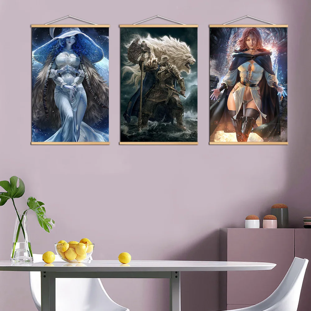 

Elden Ring Game Poster PS5 Anime Girls Video Canvas Printed Solid Wood Hanging Scroll Painting Design Creativity Home Decoration