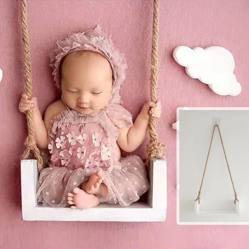 

Fashion Newborn Boy Girls Baby Photo Swing Tools Durable, Sturdy Wooden Swings for Photography Props Photo Shoot