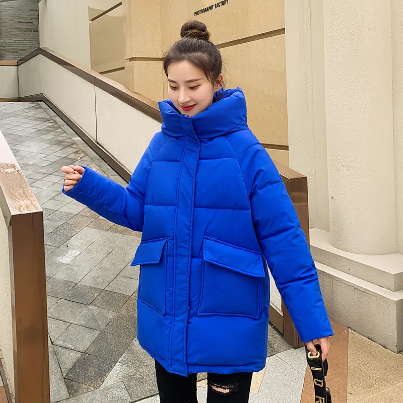 Autumn Winter Thicken Warm Medium Long Women Casual Sweety Solid Color Big Pocket Loose Hooded Coat Jackets Outwear coat women