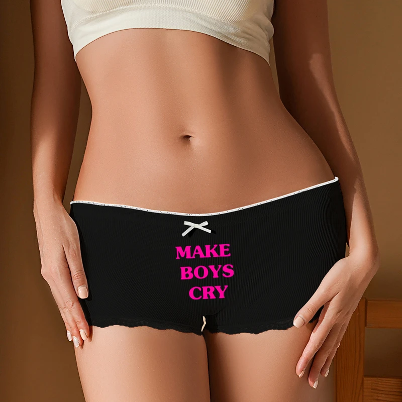 Горячее розовое нижнее белье с надписью MAKE BOYS CRY Bow для женщин милые женские шорты сексуальные кружевные шорты для девочек удобные шорты для мальчиков