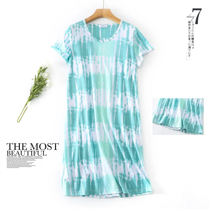 Women Cotton Rainbow Color NightDress Loose Size Dress Sleepwear Doll Lady Boudoir Short Sleeve Nightwear Autumn/Spring Fashion