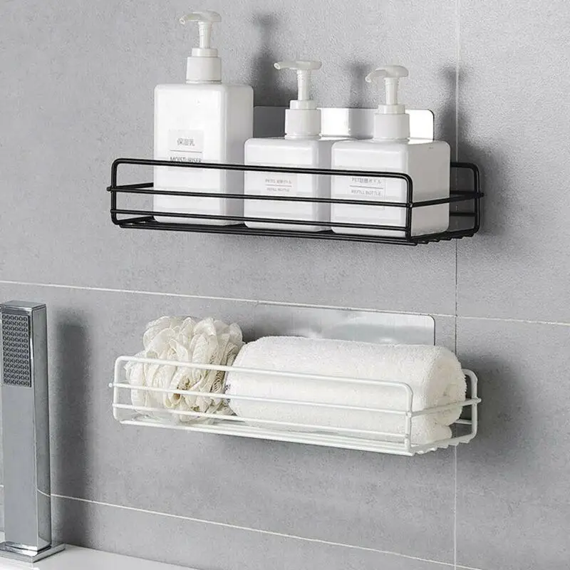 

Hot Stainless Steel Shower Gel Adhesive Shampoo Holder Kitchen Bathroom Wall Storage Rack Shelf Organiser Suction Basket Shelf