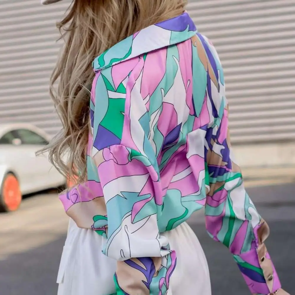 

Женская блузка с цветным принтом, стильная Свободная рубашка с отложным воротником и длинными рукавами-фонариками для весны и осени