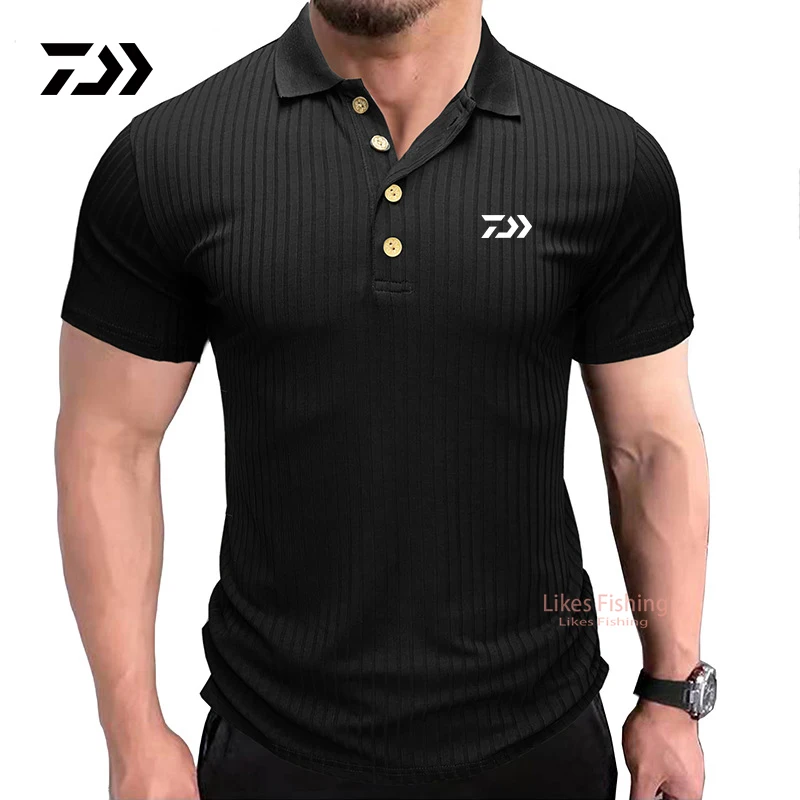 

Летняя спортивная футболка для рыбалки, футболка для рыбалки, мужские Поло для фитнеса, черный топ, одежда для рыбалки, дышащая быстросохнущ...