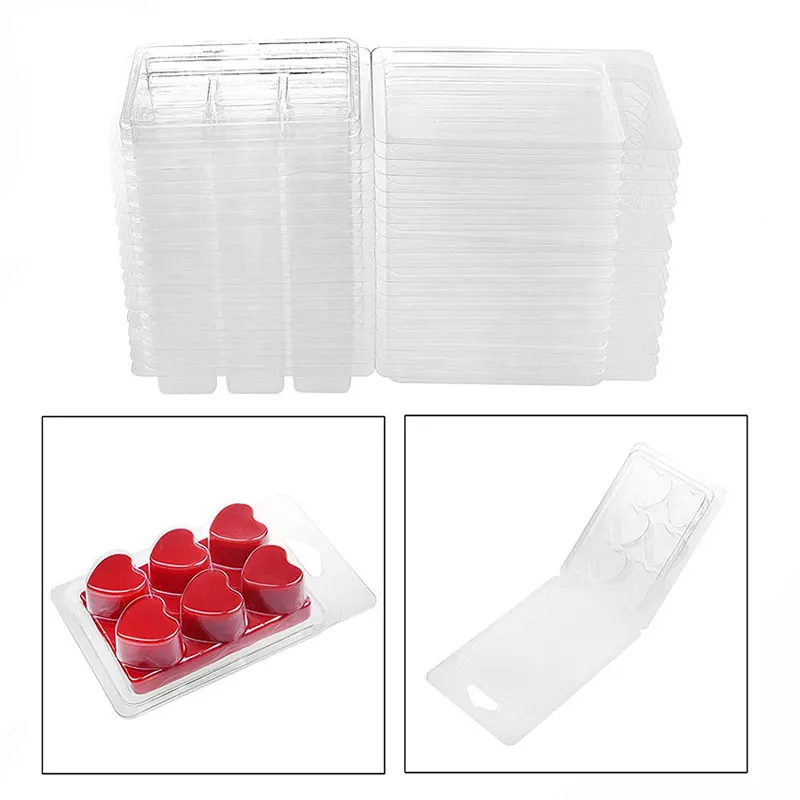 

20 Pcs Wax Melt Clamshells Molds Square, 6 Cavity Clear Plastic Cube Tray for Candle-Making & Soap