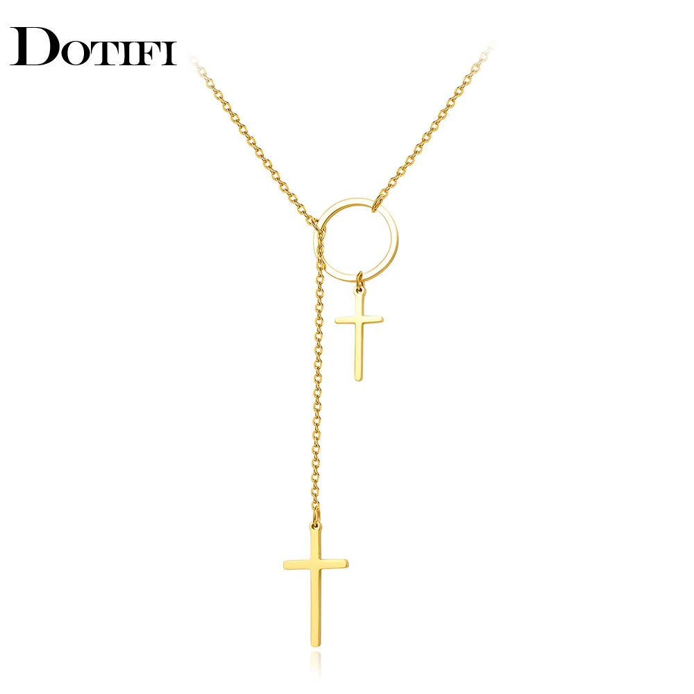 Ожерелья из нержавеющей стали модная простая Длинная цепочка с крестом кулон
