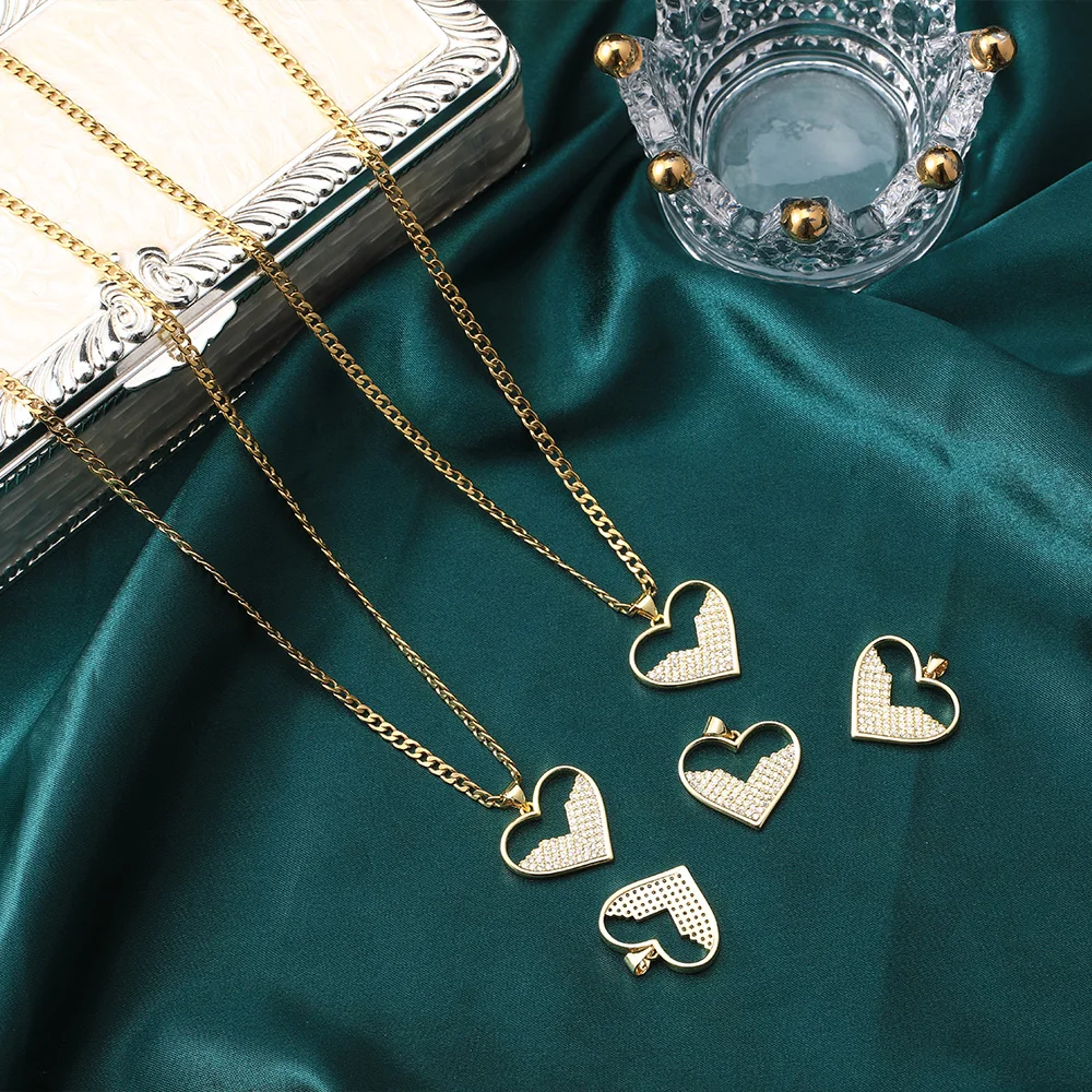 

Luxury High Quality Zircon Crystal Heart Pendant Copper Necklace Ladies Fashion Wedding Jewelry Men Necklace Craftsmanship Gift